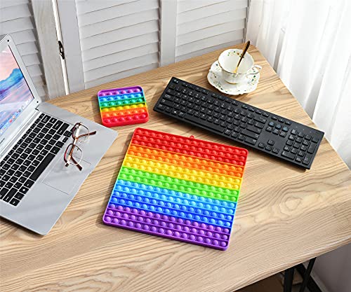 Mirenlife Large Size Pop Sensory Fidget Toys, Push Bubble Fidget Sensory Toys, 12 Inch, 256 Bubbles Jumbo Silicone Pressure Relieving Toys, Rainbow Color #TOP1