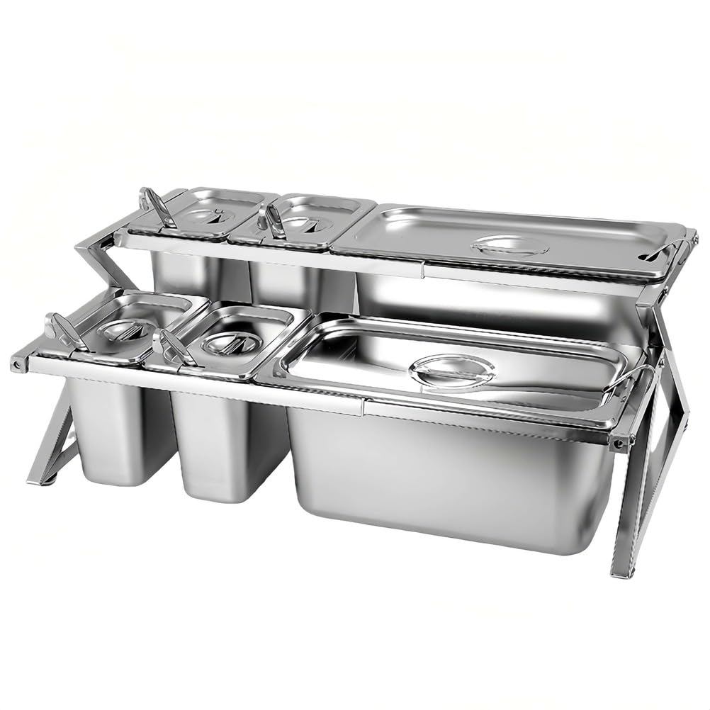 Aycdl Silver Spice Organizer - Double Layer Stainless Steel Storage Rack With Lids And Spoons For Efficient Ingredient Prep,-11
