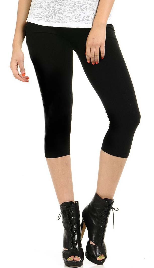 elegance1234 2 Pcs Girl`s Cotton Lycra Crop 3/4 Stretchy Quality Leggings for Casual/Sport/Active (11-13 Years, Black)
