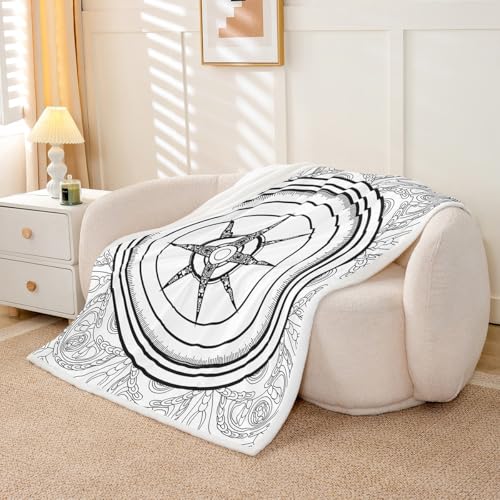 Image of Feelyou Nautical Fleece Throw Blanket Vintage Compass Sherpa Blanket Ocean Adventure Plush Blanket Sea Fuzzy Blanket Throw 40 inchx50 inch