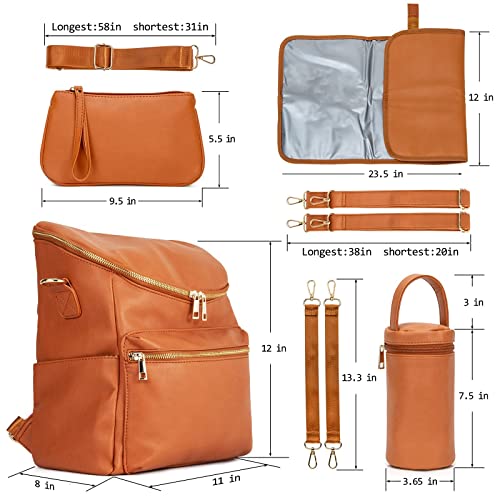 Image of Minsong Diaper Bag Backpack,Fashion Leather Mommy Backpacks,Travel Toddler Baby Diaper Bags with in Bag Organizer and Changing Pad (Brown)