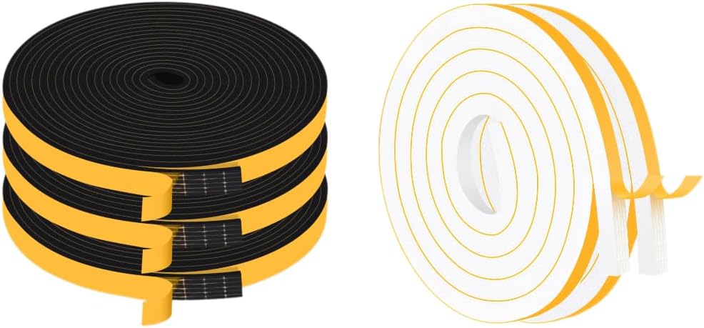 50 Ft High Density and 13 Ft High Density Weather Stripping Door Seal Strip, Soundproofing Weatherproof, Foam Seal Tape for Doors & Windows, (1/2In x 1/8In,1/2In x 1/2In)