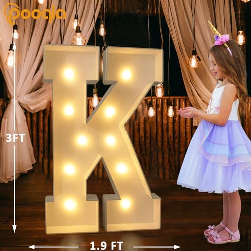 Image of Pooqla 3FT Light Up Marquee Letters, Cool White and Warm White LED Large Lighted Marquee Letters, Giant Mosaic Letter Sign for Balloons Birthday Anniversary Wedding Party Decoration, LED Letter K