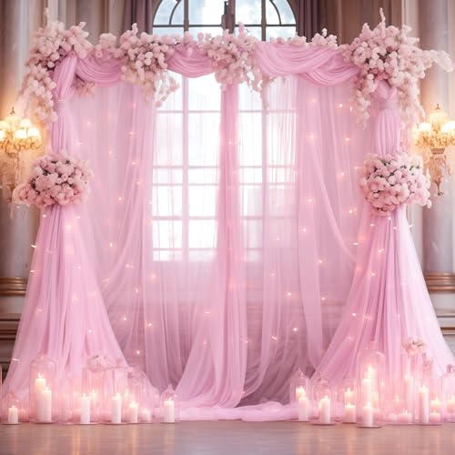 Cortina de Fondo de Tul Rosa 10x10ft con Luces miniatura 7