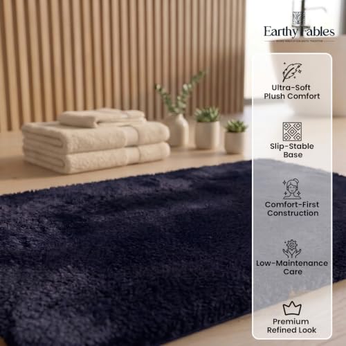 Image of Earthy Fables Plush Microfiber Bath Mat, Quick Dry, Anti-Skid, Water Absorbent, Non-Slip, Machine Washable Floor Rug, Shower Mat, Door Mat for Bathroom, Bedroom, 75 x 45 cm - Navy