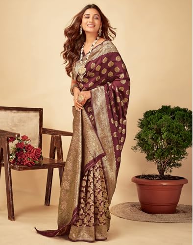 Image of SIRIL Women's Banarasi Soft Silk Saree Pure Silk with Unstitched Blouse Piece
