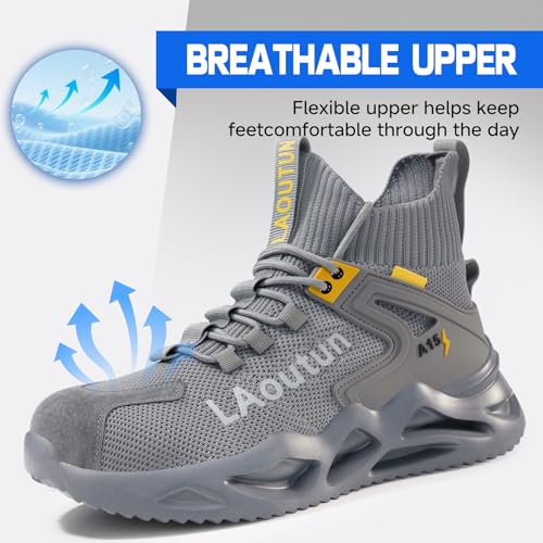 Image of LAoutun Steel Toe Shoes for Men, Lightweight Comfortable Safety Shoes with Puncture Resistant, Indestructible Work Shoes for Construction and Warehouse