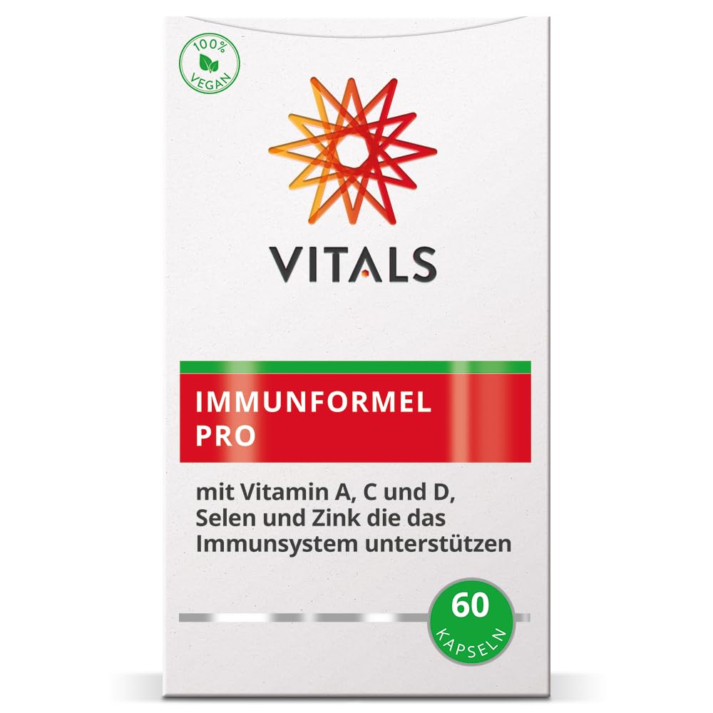 Vitals - Immunformel Pro 60 Kapseln mit Quercetin, Lecithin, Vitamin A, Vitamin C, Vitamin D3, Vitamin K2, Selen und Zink. 100% Vegan. Die wichtigsten Nährstoffe für die Widerstandsfähigkeit.
