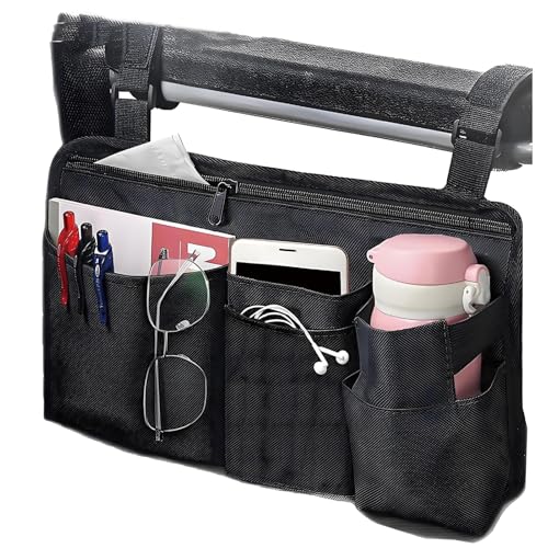 UlifeBetter Wheelchair Side Bag with Cup Holder Wheelchair Accessories Armrest Bags Storage Pouch for Wheelchair/Rollator/Walker/Electric Scooter Ideal Elderly Accessories & Gift (Dark Black)