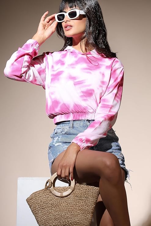 Image of OM SAI LATEST CREATION Women's Western Crop Top with Hoodie Neck & Long Sleeve || Drawstring Pullover Tops || Loose Casual Hoodies for Women Top.