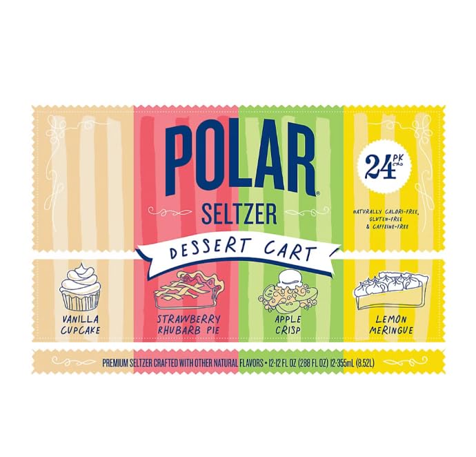 Polar Seltzer Dessert Cart Variety Pack - Strawberry Rhubarb, Key Lime Pie, Lemon Cookie, Vanilla Cupcake - 24 pk./12 fl. oz.