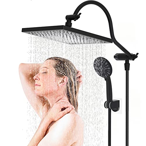 Hibbent 10 Inch High Pressure Rainfall Shower Head/Handheld Showerhead Combo with 12 Inch Adjustable Curved Shower Extension Arm,7-Spray,71-inch Hose Adhesive Showerhead Holder,Matte Black Hibbent 10 Inch High Pressure Rainfall Shower Head/Handheld Showerhead Combo with 12 Inch Adjustable Curved Shower Extension Arm,7-Spray,71-inch Hose Adhesive Showerhead Holder,Matte Black