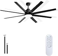 Vista 1 de 72 Inch Industrial Ceiling Fan - Black Big Ceiling Fans with Light, Large Ceiling Fan with 6-Speed Remote Control, Outdoor Ceiling Fans for