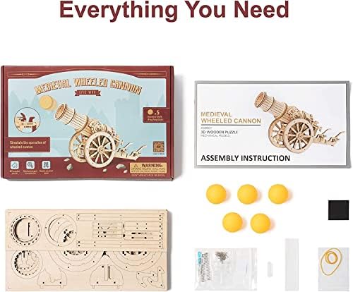 RoWood 3D Wooden Puzzles Wheeled Cannon, Wooden Construction Building Model Kits for Adults to Build