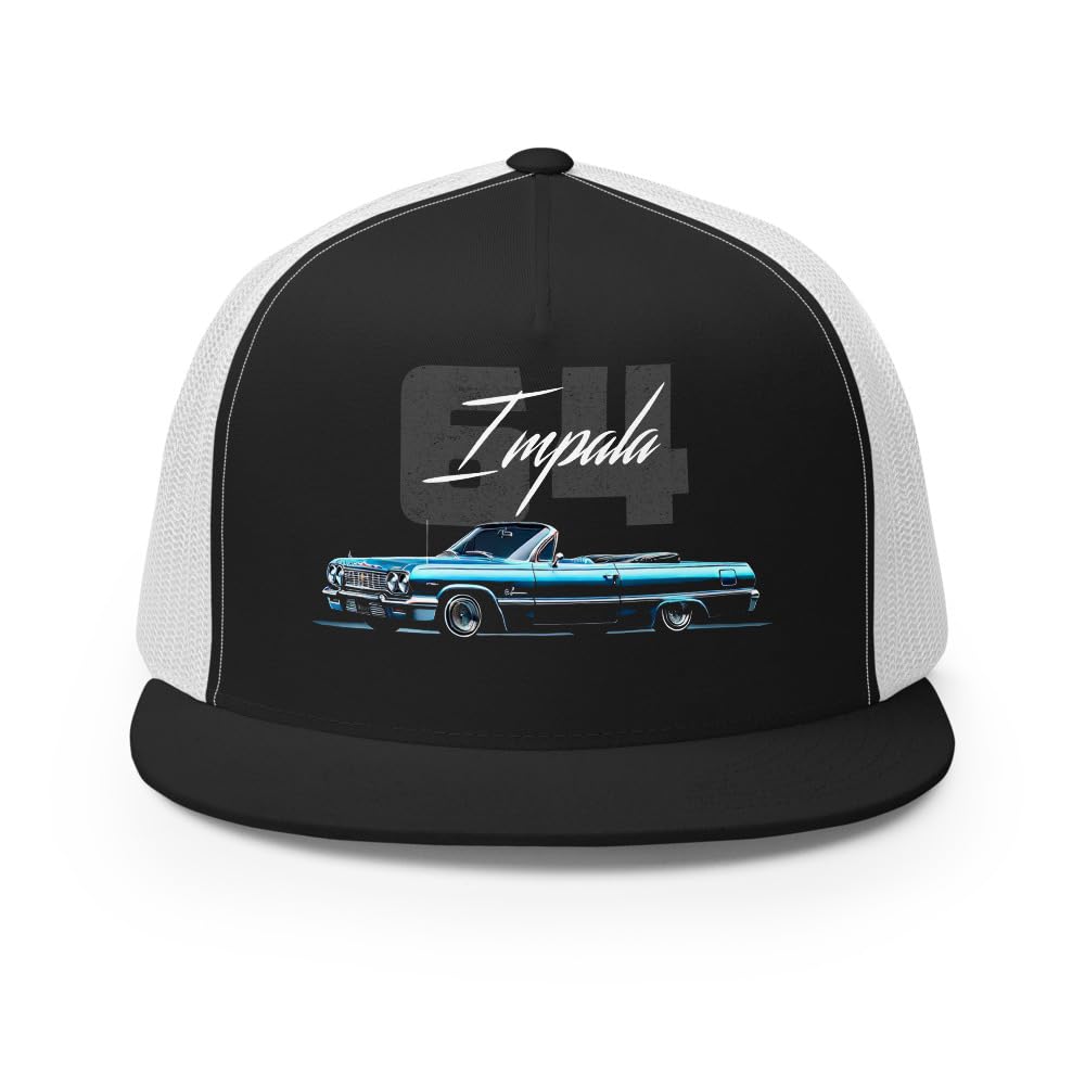 64 Impala Lowrider czapka typu trucker – klasyczna niebieska czapka z daszkiem prezent dla miłośników samochodów
