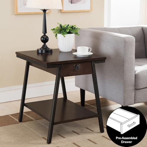Image of Leick Home 11407 Empiria One Drawer Side Table, Walnut and Foundry Bronze