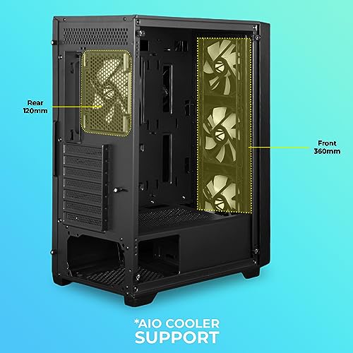 Image of ZEBRONICS Aurora Mid-Tower Premium Gaming Cabinet, ATX, 4 x ARGB Fan, LED Control Switch, Tempered Glass Panel, USB 3.0, 360mm Front or 240mm Top AIO Cooler Support with Top & Bottom Dust Filter