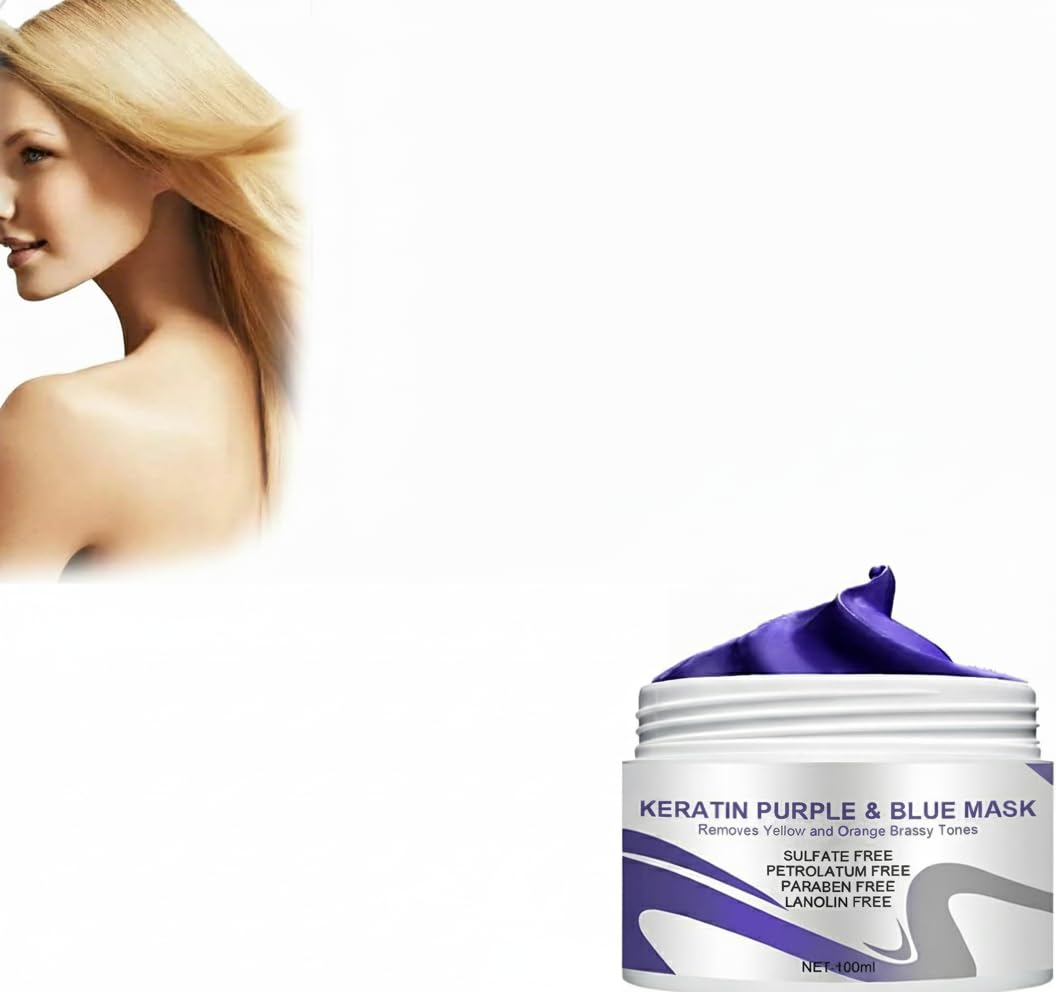 Vitamins Keratin Purple Hair Mask - Violet Blue Protein Deep Conditioner Care - Toner for Blonde Platinum Silver Gray Ash or Brown Colored Dry and Damaged Brassy Hair, Safe Ultra Smooth Hair