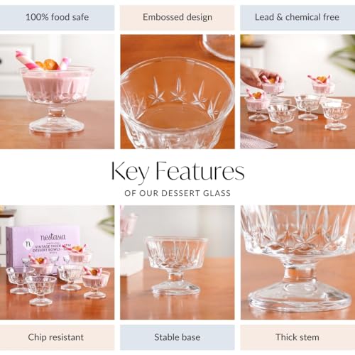 Image of Nestasia Transparent Glass Bowl Set of 6 for Ice Cream (120ml Each) - Star Engraved Dessert Bowls for Sundae, Sweets & Pudding | Food Safe & Heat Resistant - Perfect for Gifting