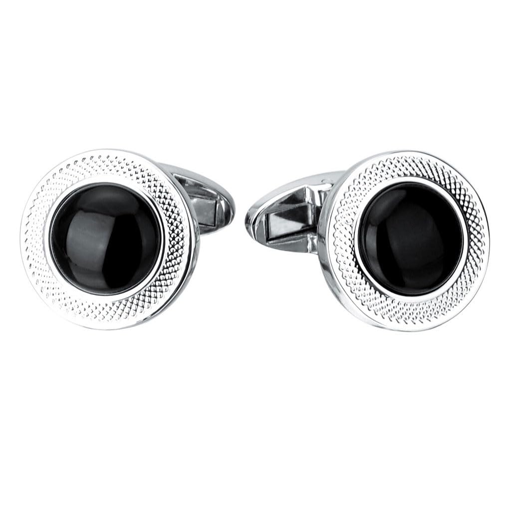 Gemelos de Camisa Francesa para Hombre con diseño de Flor de ágata Redonda de Metal y Clavos para Camisa.