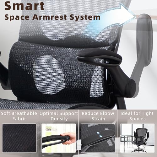 Office Chair, Ergonomic Desk Chair with Adjustable High Back 2D Lumbar Support Flip-up Armrests, Executive Breathable Mesh Comfy Swivel Rolling Computer Task Chair for Home Office Study Work Gaming - Image 7