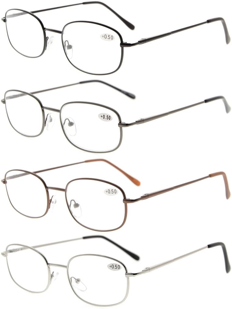 Eyekepper 4 Pairs Reading Glasses Metal Frame Reader Eyeglasses with Spring Hinges for Men for Women Reading