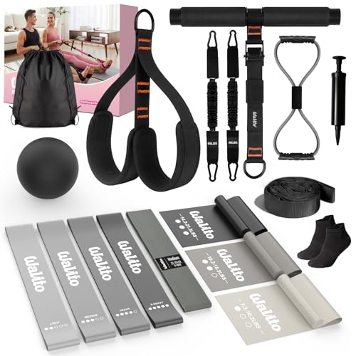 Image of WALITO 15 PCS Pilates Kit, Adjustable Pedal Resistance Band with Handle, Figure 8 Resistance Band for Exercise Women, At Home Workout Equipment Set with Yoga Ball & Booty Bands for Full Body Gym