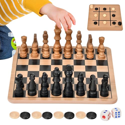 Uhngw Chess Sets for Adults | Checkers Board Game – Wooden Double-Sided Board, Fun Interactive Game for Home Outdoor Travel Family Kids Adults