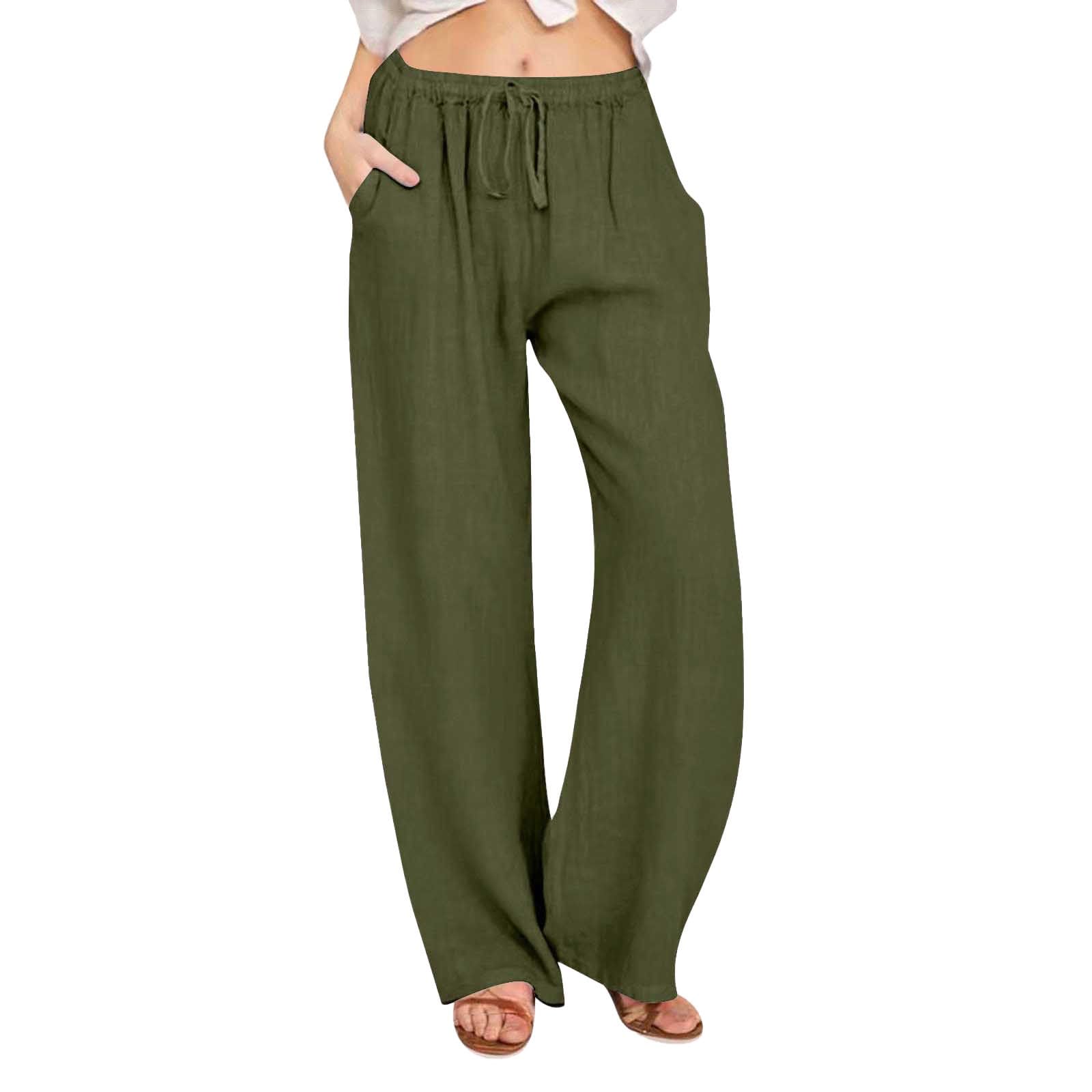 SHAOBGE Cotton Linen Pants for Women Summer Wide Leg Casual Loose Drawstring High Waist Palazzo Pants Trousers with