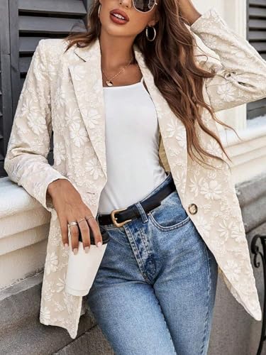 Casual Blazers for Women Floral Long Sleeve Open Front Business Baggy Long Blazer Suit Jackets4