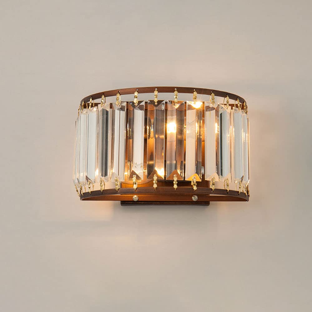 MYUYEE Luxury Crystal Wall Sconce - Metal Wall Lamp For Living Room Bedroom Nightstand Hotel - Stylish Interior Lighting Fixture (Brown)