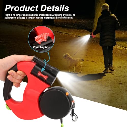 CRWEOM Hundeleine Doppelleine für 2 Hunde – Einziehbare Rollleine mit 360° Drehfunktion, LED-Beleuchtung & Reflektierendem Nylon | Ergonomischer Griff, Rot