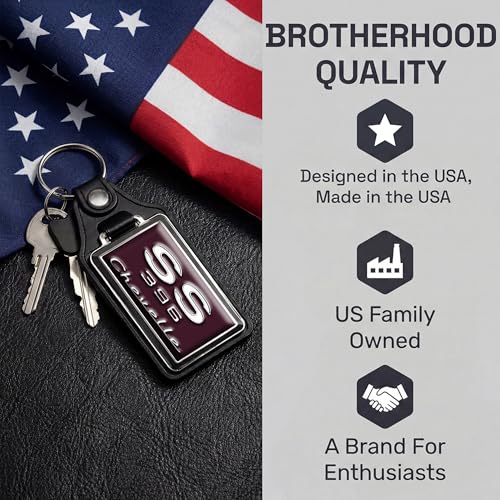 Image of Brotherhood 1969 Compatible with Chevelle SS 396 Burgundy Engine Emblem Design Key Chain Key Holder Key Ring For Men Heavy Duty Car Key Ring For Men and Women