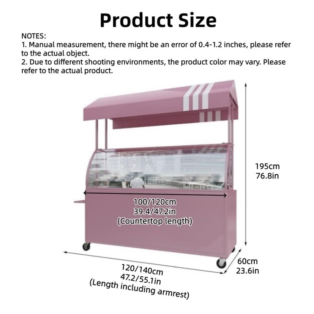 Carrello multifunzione in metallo con r& baldacchino in acrilico, perfetto per bancarelle di venditori, dessert, espositori di fiori nei centri commerciali ed eventi all'aperto, 119,9 cm di lunghezza