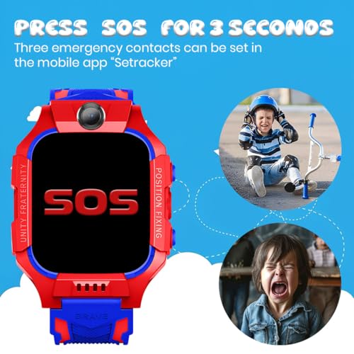 Image of GameSir Q18 Kids Smart Watch, 2G /3G Connectivity, Voice Calling, GPS Tracker, Two-Way Calling, SOS Function, Camera & Water Rasistence, Smartwatch for Kids - Boys & Girls - (Red)