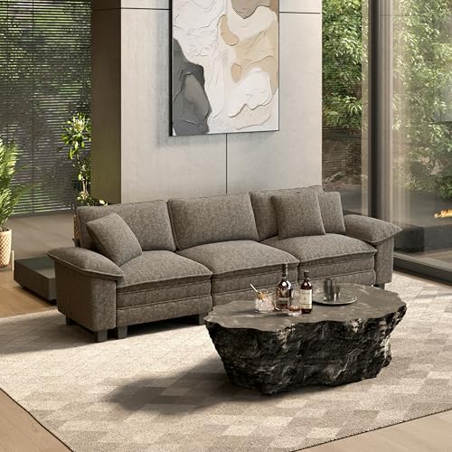 Image of HERA'S HOUSE 124 inch Oversized Modular Sectional Straight Sofa,Chenille Ash | 3-Seater Living Room Couches, Wider Armrest and Deep Seat, Comfy Cloud Couch with Ottoman, Light Gray