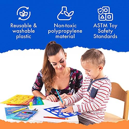 Mimtom Drawing Stencils for Kids and Boys | 51 PC Arts and Crafts Stencil Kit with Over 240 Creative Shapes to Unleash Your Child's World of Imagination | Kid-Safe Fun Activity Toy for Ages 4 and Up