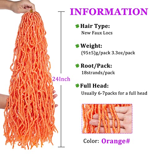 Zrq 24 Inch Orange New Soft Locs Crochet Hair 2 Packs Faux Locs Crochet Hair Pre-Looped Goddess Locs Knotless Style Natural Synthetic Curly Wavy Crochet Braids Hair For Black Women (24 Inch, 2Packs, Orange#) #TOP1