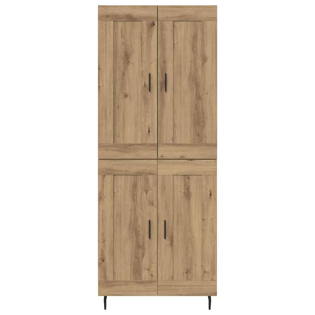 Artisan Oak Engineered Wood Tall Sideboard with Iron Legs | Features a 69.5x34x180 cm slim profile, providing vertical storage for living rooms, kitchens, and entryways.