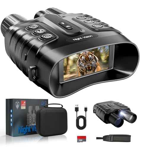 Night Vision Binoculars, 4K Full-Color Night Vision Goggles 10000mAh, 48MP 8X Digital Zoom 1968FT - Adult Infrared Nightvision 3'' HD Screen 32GB Card for Camping Security Men's Gift