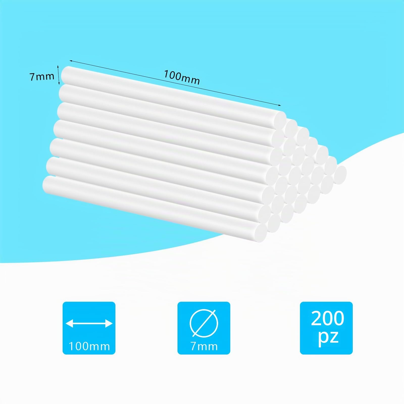 200 Pezzi Colla Bastoncini 100 x 7 mm - Colla A Caldo Trasparente Universale per Pistola A Colla Calda, Ideale per Fai Da Te e Artigianato