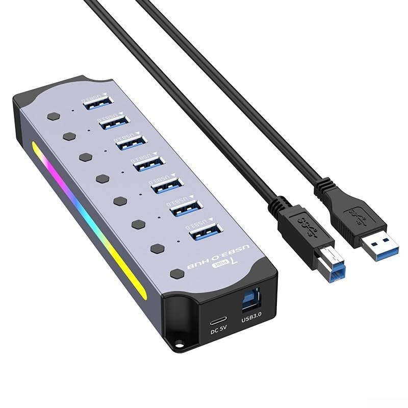 Hub USB multifunzione con dieci porte con controlli individuali per prestazioni ottimali e sorprendente per l'aspetto di raffreddamento RGB