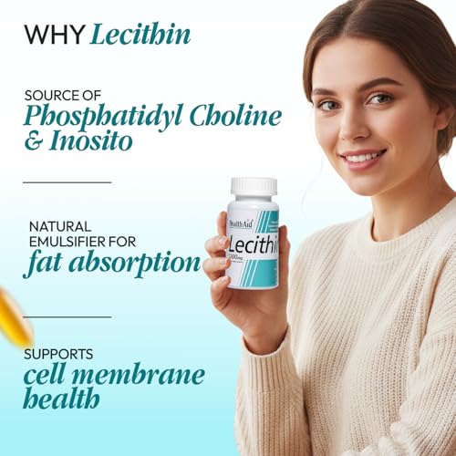 Image of HealthAid Lecithin 1200mg - 50 Softgel Capsules | Non-GMO Lecithin Supplement | Supports Brain Function, Liver Health, Fat Metabolism & Digestive Wellness