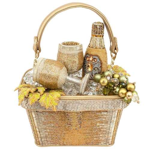 Mary Frances Chilled Beaded Wine Top Handle Handbag, Gold2