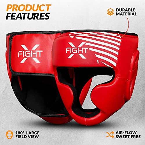 Fightx Boxing Headgear For Boxers Mma Training Equipment Set For Youth Boxing Headguard Synthetic Leather Muaythai Kickboxing Ufc Sparring Fighting Headgear For Men & Women (Red, L/Xl) #TOP2