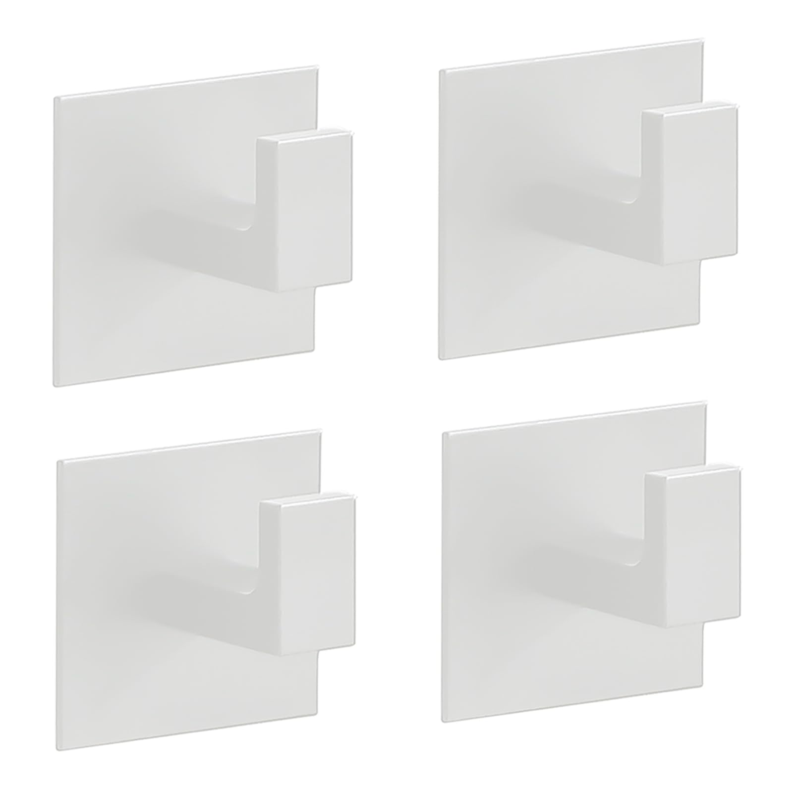 SAIWILLER 4 Pack Adhesive Towel Holder Bathroom Shower Robe Hook Hanging Coat Clothes Rack Stickers Square Metal Wall Hooks White