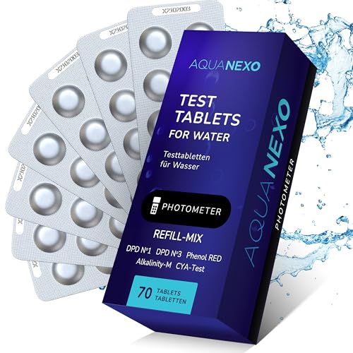 AQUANEXO 100 comprimidos de prueba fotómetro, rojo fenólico, DPD1, DPD3, Alkalinity M, prueba CYA como envase de recarga, probador de agua para piscinas, bañera de hidromasaje, piscina infantil