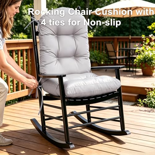 Image of QILLOWAY Outdoor High Back Chair Cushion for Adirondack, All Weather Rocking Chair Cushions Thick Padded Replacement for Patio Furniture Set of 4,Grey