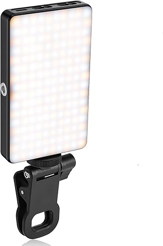 Luz de cámara de teléfono celular con clip, luz de video recargable para selfie de 160 LED, temperatura de color ajustable 2500K-6500K Luz de