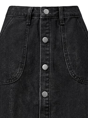 Jupe en jean midi noire boutonn&eacute;e Allegra K avec ourlet effiloch&eacute; - 5